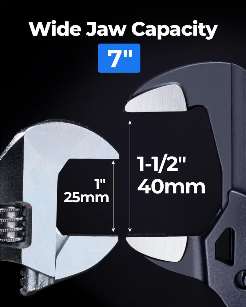 toolant 7-INCH Plier Wrench, CR-V Construction Adjustable Wrench With Pouch, Black Finish Smooth Jaw Pliers, Parallel Jaws with Comfortable Grips, Suitable for All Types of Nuts, Water Pipes, etc - Image 2